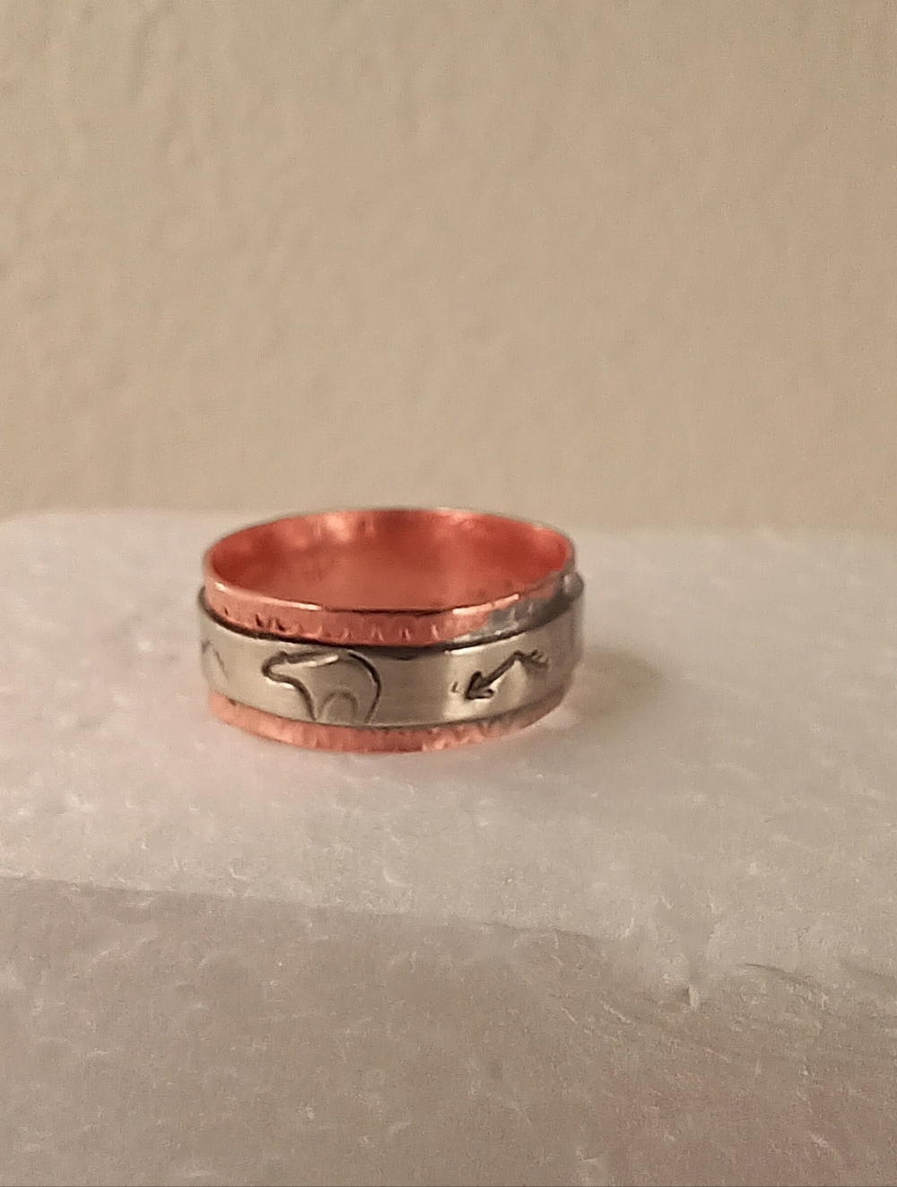 Navajo Signed Native American Ring TA Begay Copper Nickle Handmade Bear Arrows - Picture 16 of 17